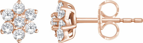 14K Rose 3/8 CTW Natural Diamond Flower Earrings