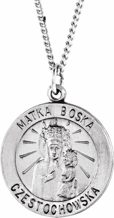 Sterling Silver 18.25 Round Matka Boska Medal 18" Necklace  