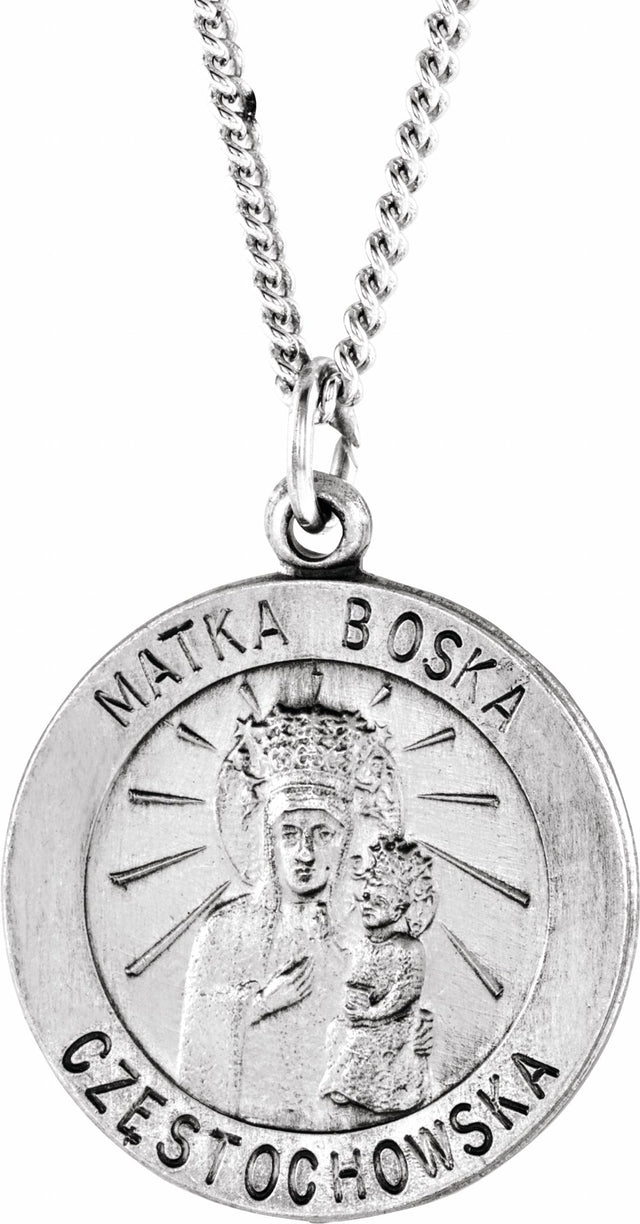 Sterling Silver 18.25 Round Matka Boska Medal 18" Necklace  
