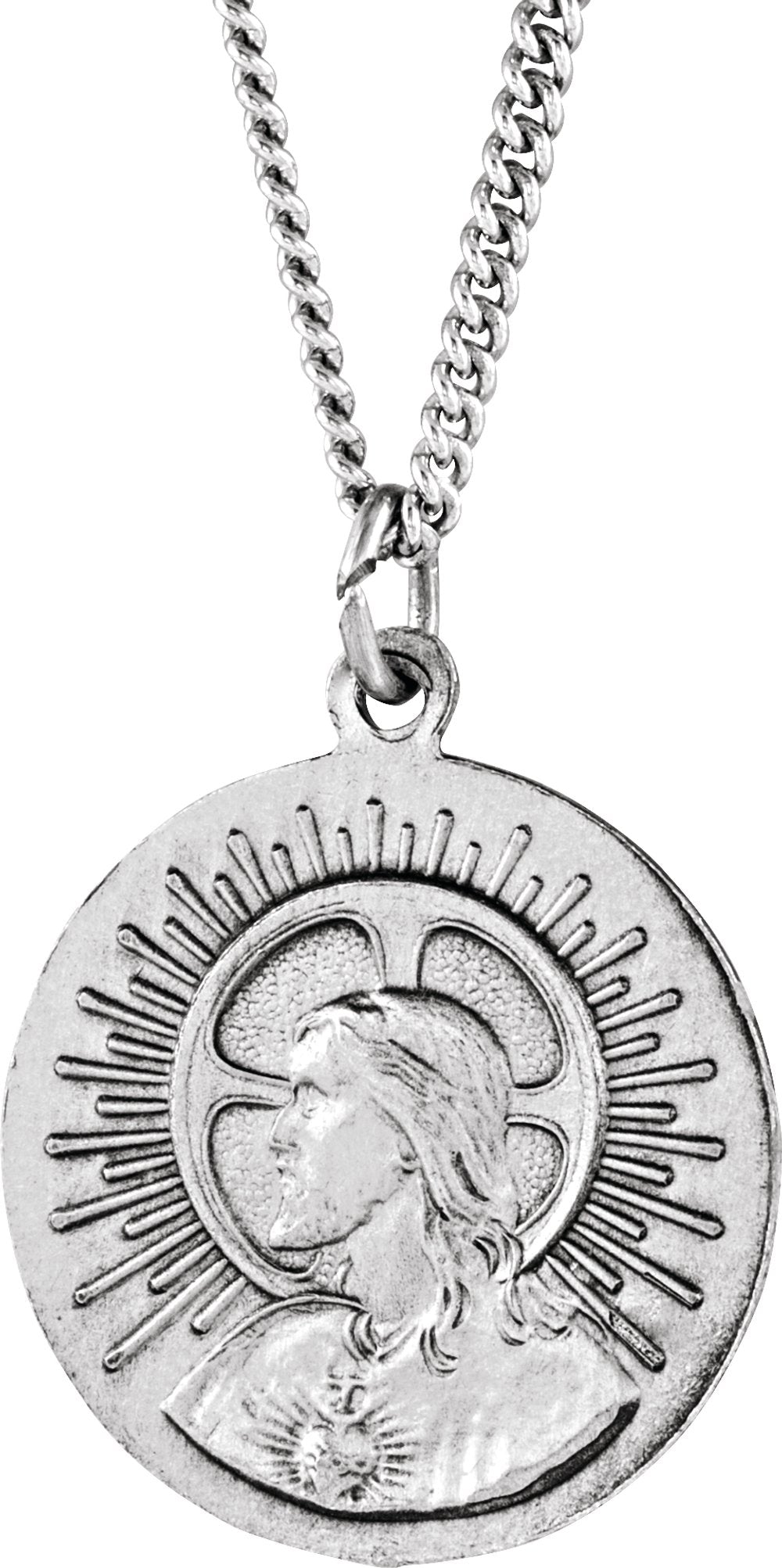 Sterling Silver 18.25 Round Matka Boska Medal 18" Necklace