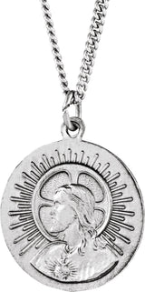 Sterling Silver 18.25 Round Matka Boska Medal 18" Necklace