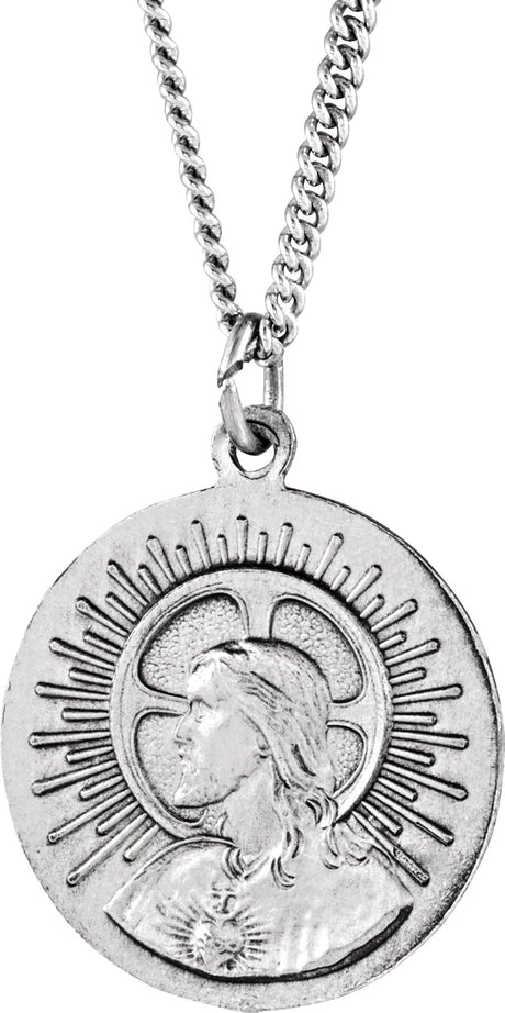 Sterling Silver 18.25 Round Matka Boska Medal 18" Necklace