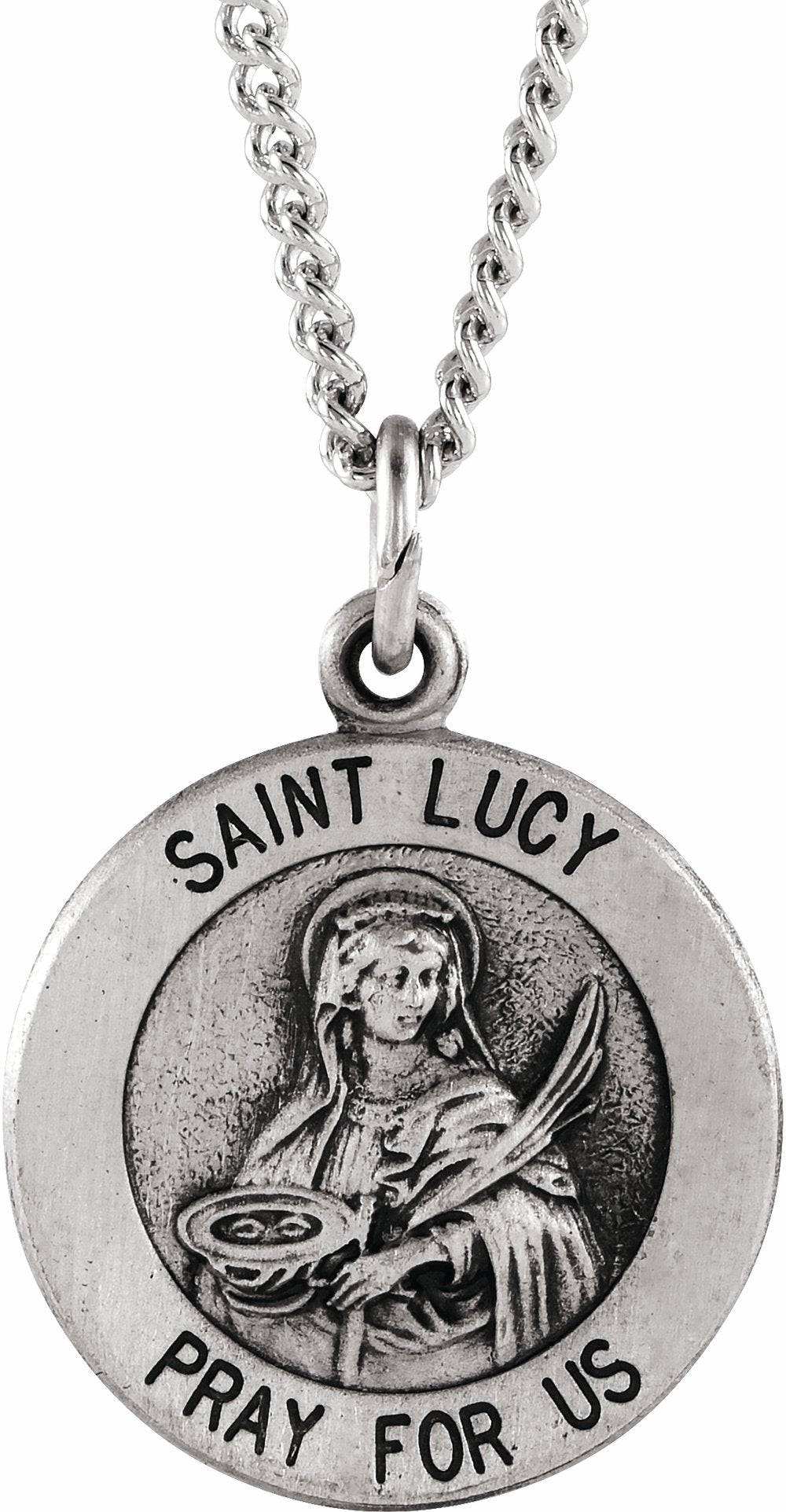 Sterling Silver 15 mm Round St. Lucy Medal 18" Necklace   