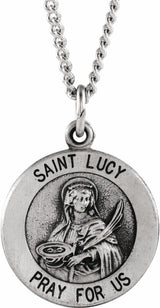 Sterling Silver 15 mm Round St. Lucy Medal 18" Necklace   
