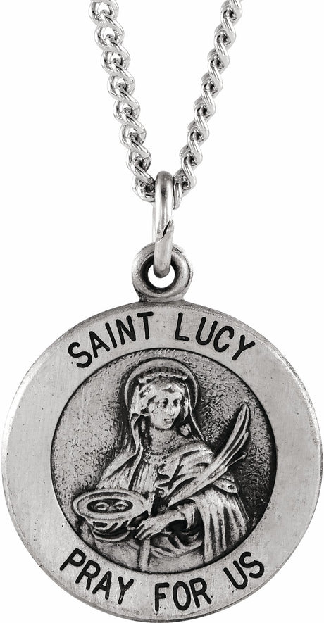Sterling Silver 15 mm Round St. Lucy Medal 18" Necklace   