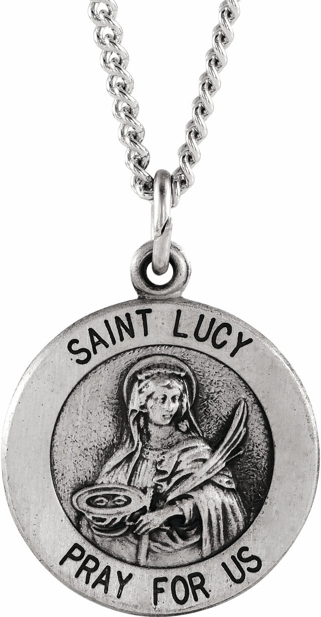 Sterling Silver 15 mm Round St. Lucy Medal 18" Necklace   