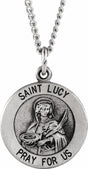 Sterling Silver 15 mm Round St. Lucy Medal 18" Necklace   