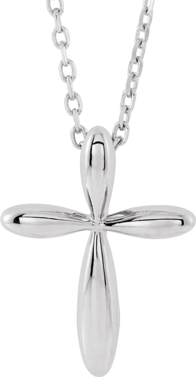 Sterling Silver 14.65x11.2 mm Cross 16-18" Necklace