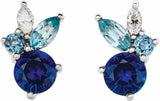 14K White Natural Blue Sapphire, Natural Aquamarine, Natural Blue Zircon & .07 CTW Natural Diamond Earrings