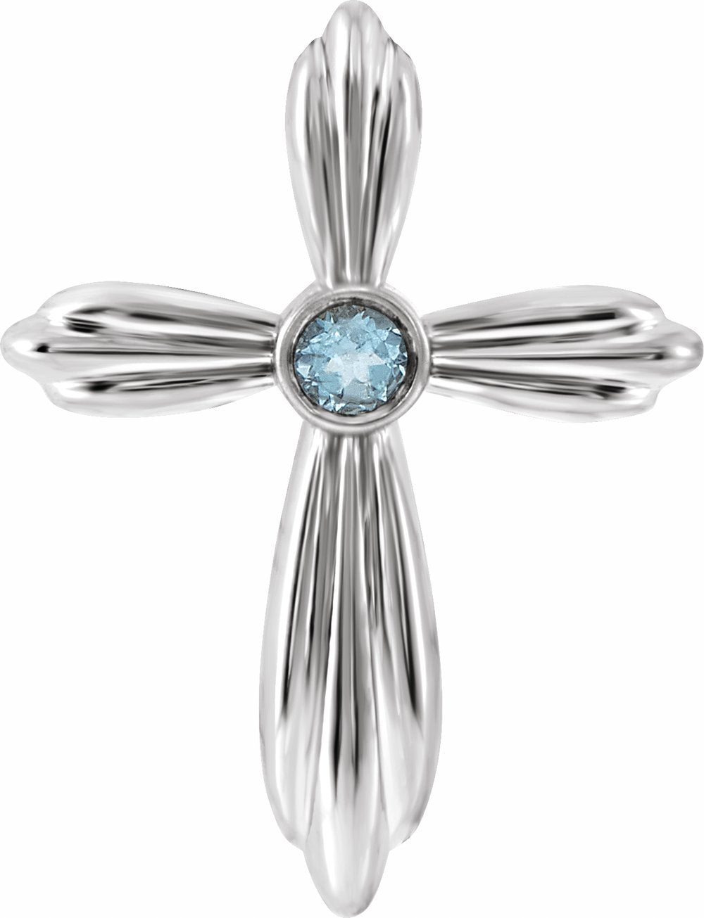 Sterling Silver Natural Aquamarine Cross Pendant     