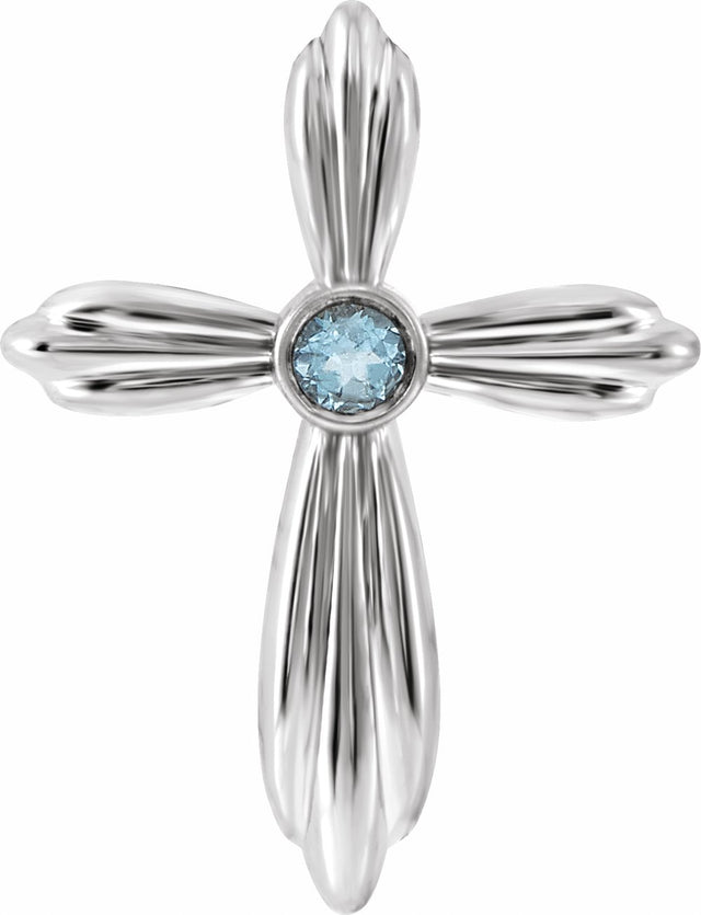 Sterling Silver Natural Aquamarine Cross Pendant     