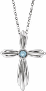 Sterling Silver Natural Aquamarine Cross 16-18" Necklace