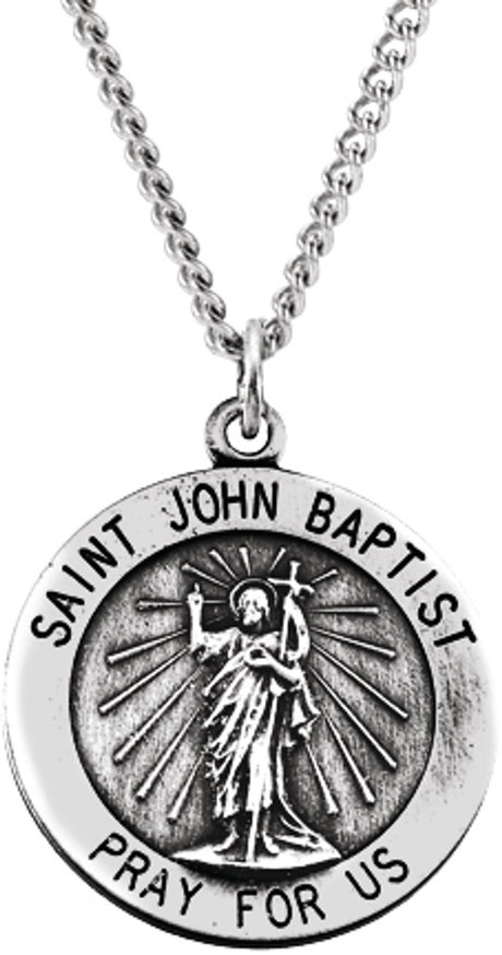 Sterling Silver 18 mm Round St. John the Baptist 18" Necklace 