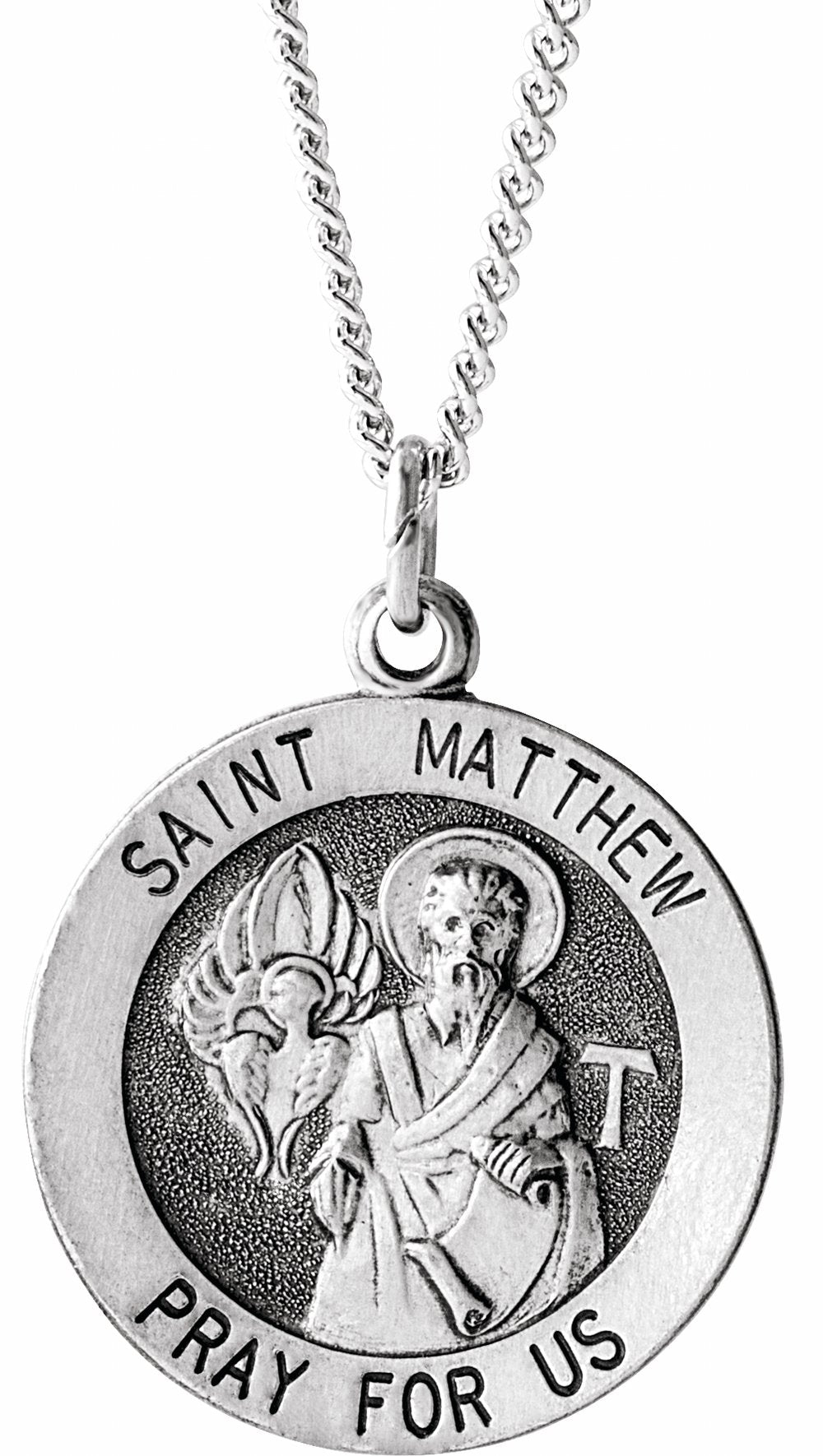 Sterling Silver 18 mm Round St. Matthew Medal 18" Necklace 