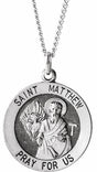 Sterling Silver 18 mm Round St. Matthew Medal 18" Necklace 