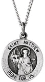 Sterling Silver 15 mm Round St. Matthew Medal 18" Necklace