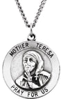 Sterling Silver 18 mm Mother Teresa Round Pendant Medal 18" Necklace