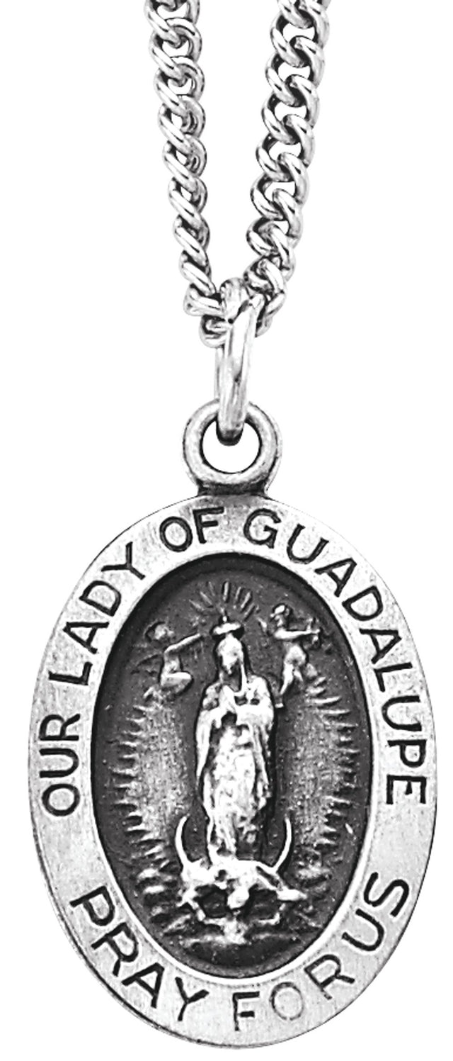 Sterling Silver Oval Our Lady of Guadalupe Medal 18" Necklace 