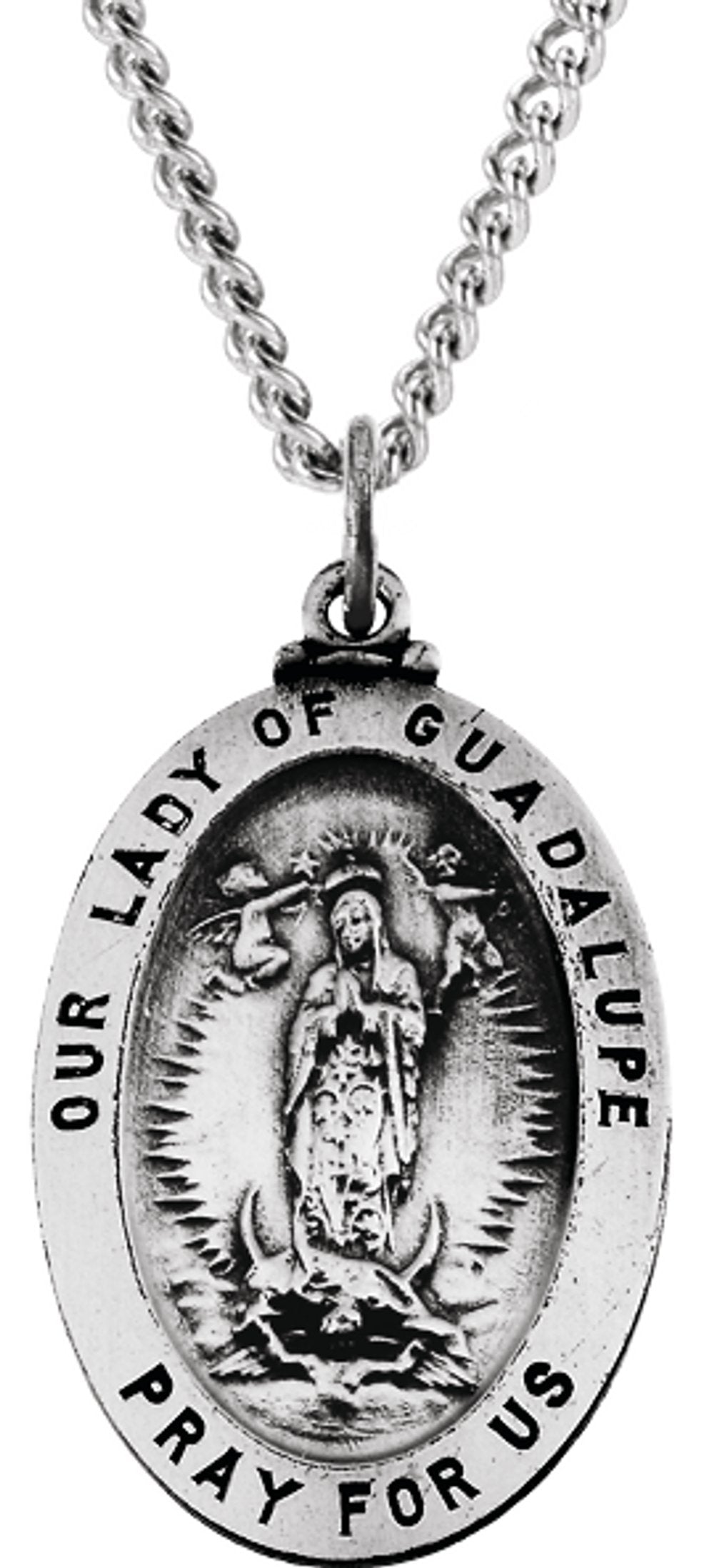 Sterling Silver Oval Our Lady of Guadalupe Medal 18" Necklace 