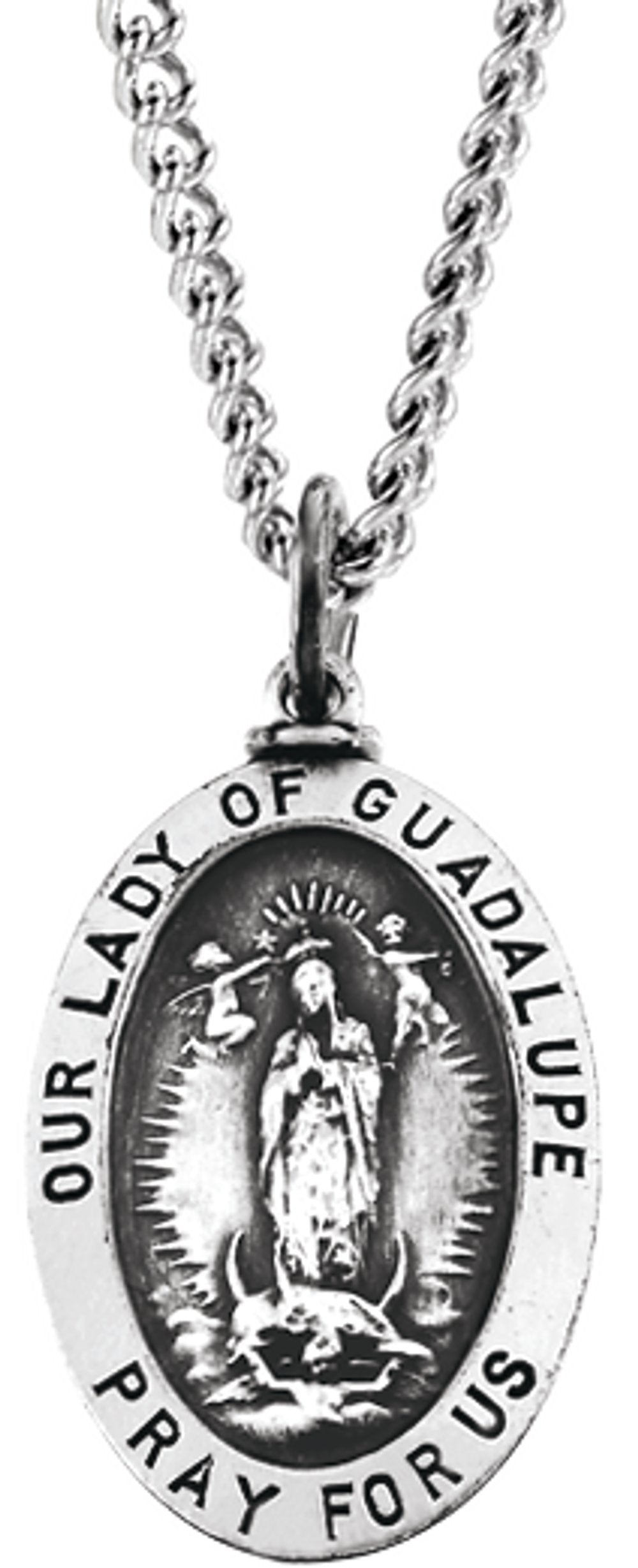 Sterling Silver Oval Our Lady of Guadalupe Medal 18" Necklace 