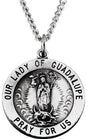 Sterling Silver 22 mm Round Our Lady of Guadalupe Medal 24" Necklace