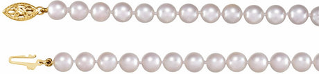 14K Yellow Cultured White Akoya Pearl 24" Necklace