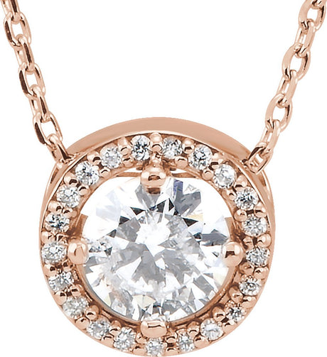 14K Rose 5 mm Forever One™ Colorless Lab-Grown Moissanite & .05 CTW Natural Diamond 16-18" Necklace