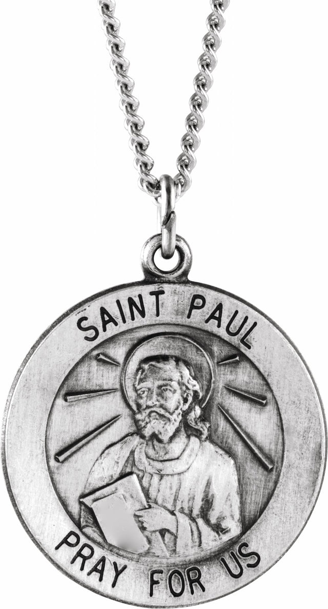 Sterling Silver 18 mm Round St. Paul the Apostle 18" Necklace