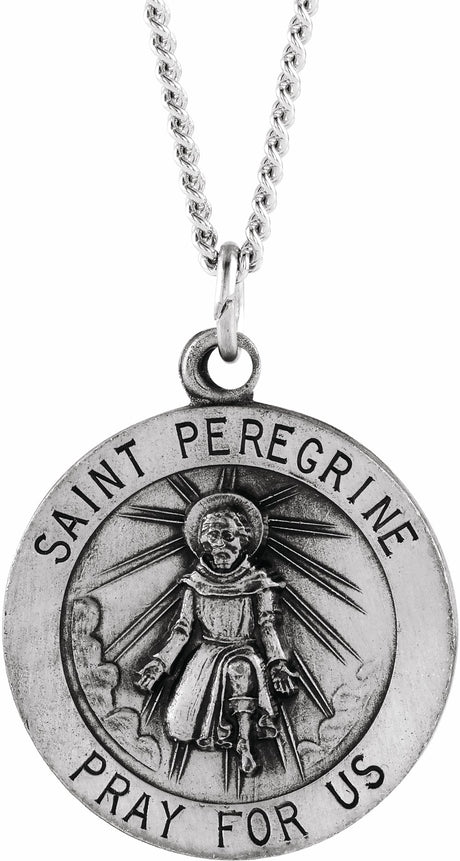 Sterling Silver 18 mm Round St. Peregrine 18" Necklace