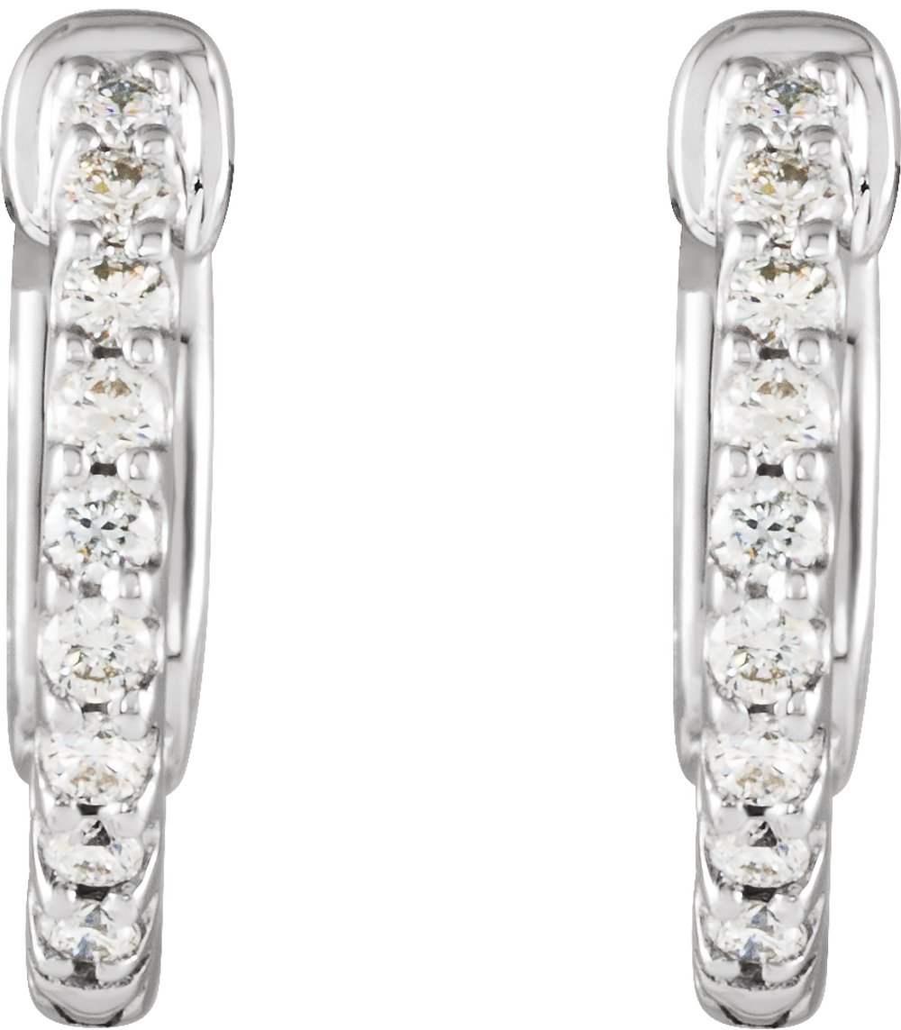 14K White 1/4 CTW Natural Diamond Inside-Outside 14.5 mm Hinged Hoop Earrings