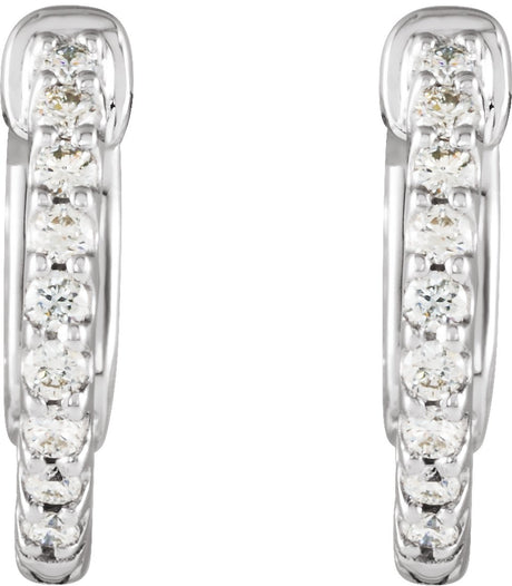 14K White 1/4 CTW Natural Diamond Inside-Outside 14.5 mm Hinged Hoop Earrings