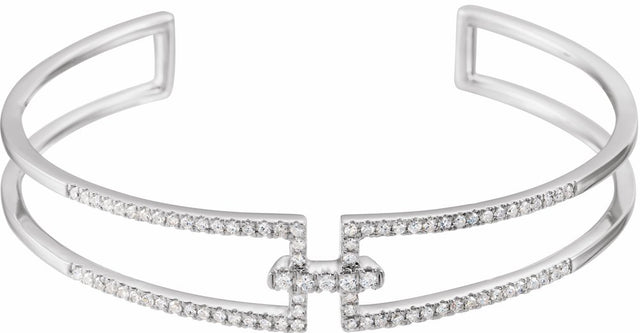 14K White Gold 3/4 CTW Natural Diamond Cuff 6" Bracelet 