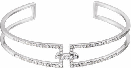 14K White Gold 3/4 CTW Natural Diamond Cuff 6" Bracelet 