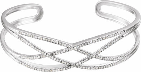 14K White 3/4 CTW Natural Diamond Criss-Cross Cuff 7" Bracelet 