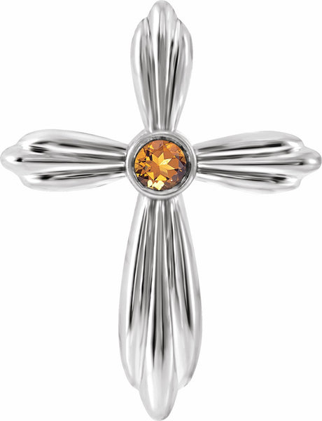 Sterling Silver Natural Citrine Cross Pendant       