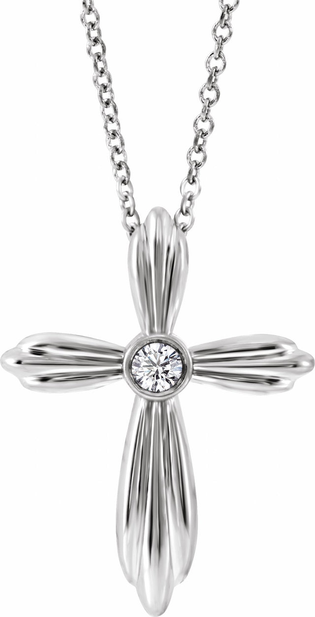 Sterling Silver .06 CTW Natural Diamond Cross 16-18" Necklace         