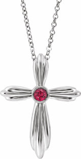 Sterling Silver Natural Ruby Cross 16-18" Necklace