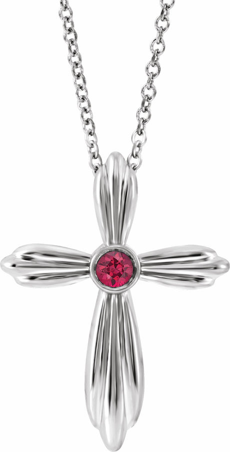 Sterling Silver Natural Ruby Cross 16-18" Necklace