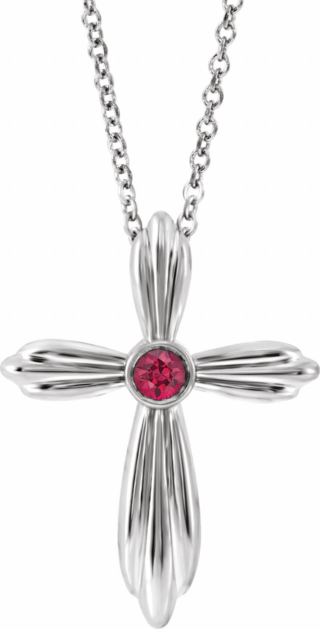 Sterling Silver Natural Ruby Cross 16-18" Necklace