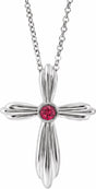 Sterling Silver Natural Ruby Cross 16-18" Necklace
