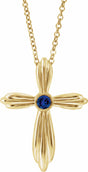 14K Yellow Gold Lab-Grown Sapphire Cross 16-18" Necklace