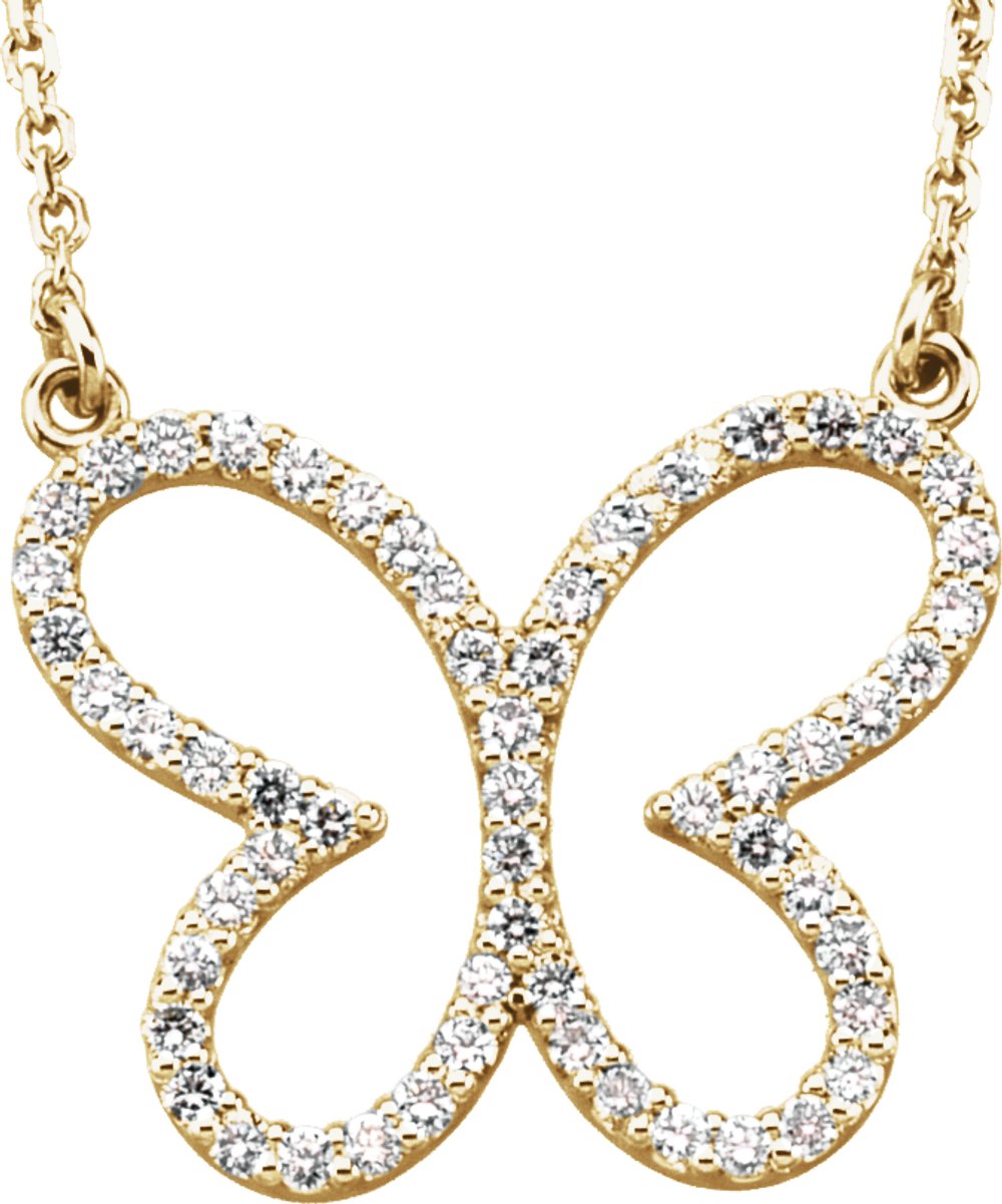 14K Yellow Gold 1/5 CTW Natural Diamond Butterfly 16" Necklace