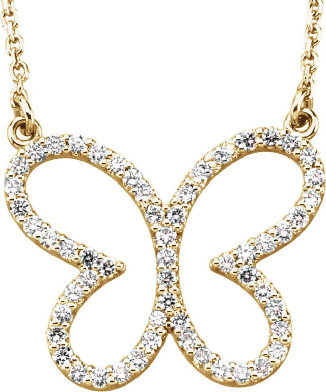 14K Yellow Gold 1/5 CTW Natural Diamond Butterfly 16" Necklace