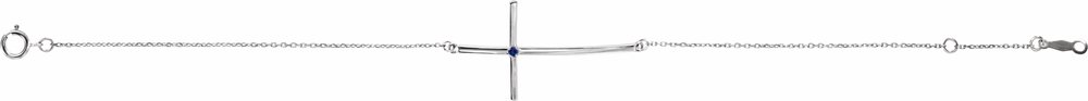 Sterling Silver Imitation Blue Sapphire Sideways Cross 7-8" Bracelet