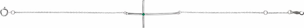 14K White Natural Emerald Sideways Cross 7-8" Bracelet