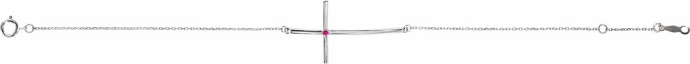 14K White Natural Pink Tourmaline Sideways Cross 7-8" Bracelet