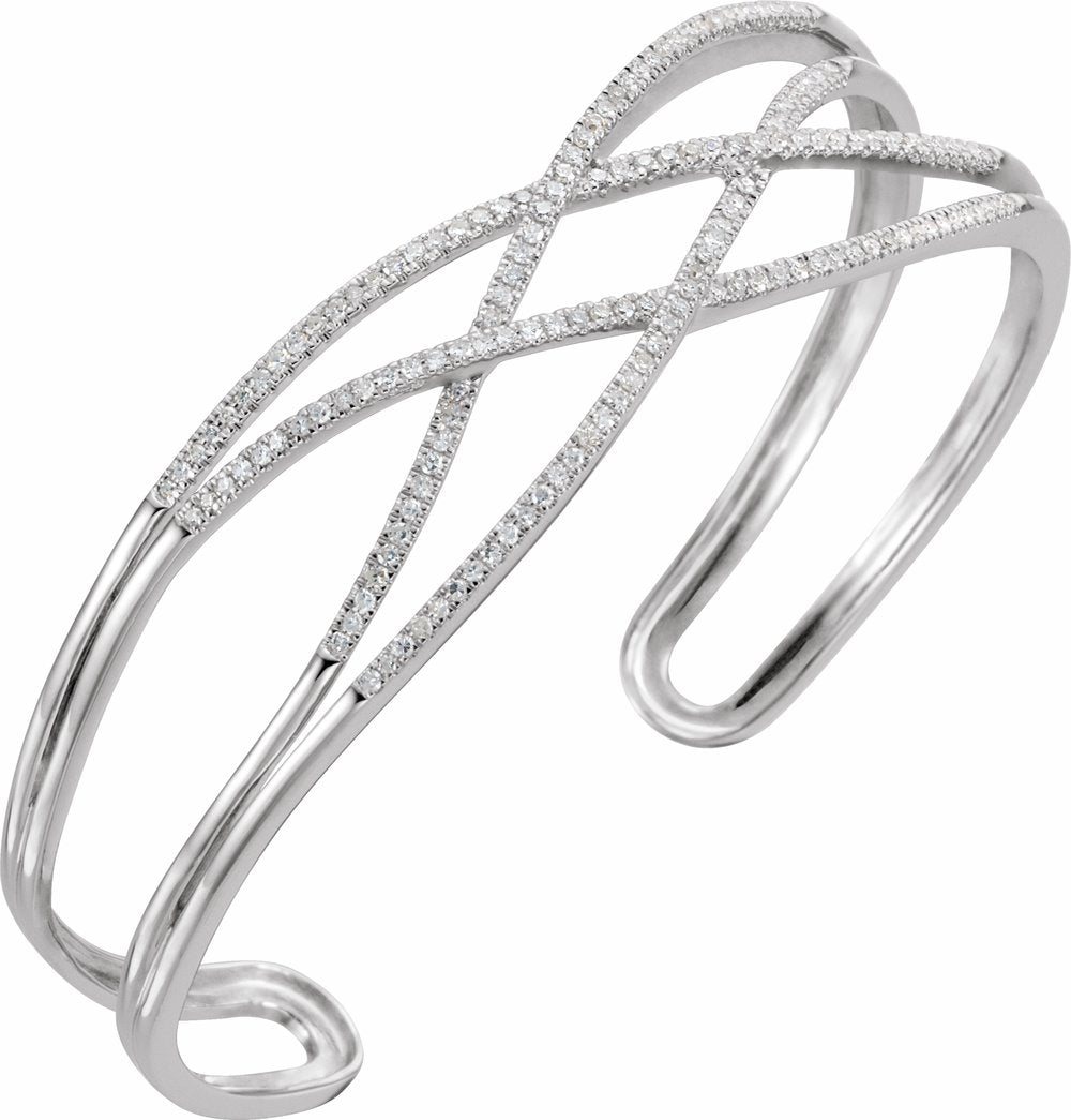 14K White 3/4 CTW Natural Diamond Criss-Cross Cuff 7" Bracelet