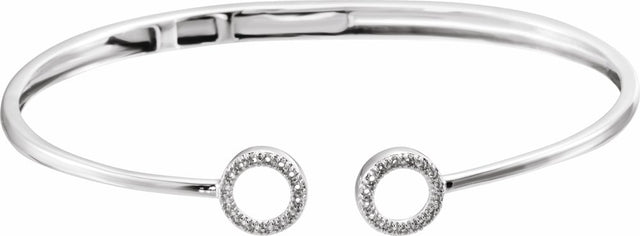 14K White 1/6 CTW Natural Diamond Circle Hinged Cuff 7" Bracelet