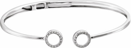 14K White Gold 1/6 CTW Natural Diamond Circle Hinged Cuff 7" Bracelet