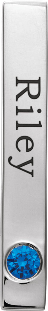 Sterling Silver Lab-Grown Blue Sapphire Family Engravable Bar Pendant